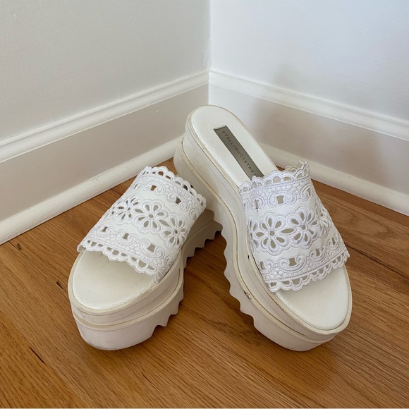 Stella McCartney White Floral Embroidered Cut Out Platform Slide Sandals - Picture 3 of 7